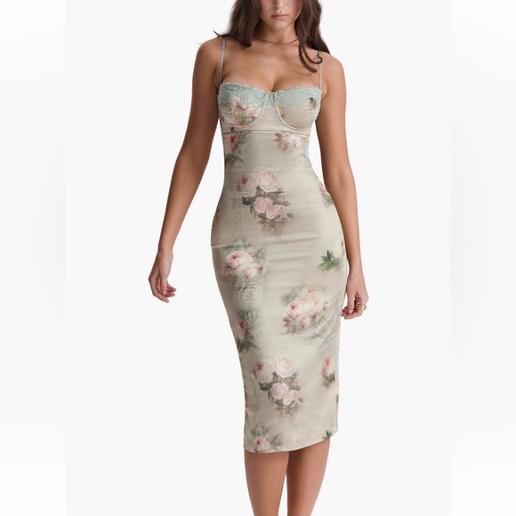 NWT HOUSE OF CB 'Venus' Vintage Floral Lace Trim Midi Slip Dress - Picture 7 of 9